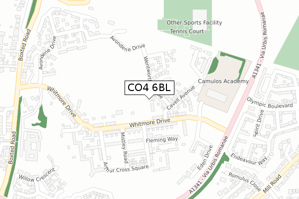 CO4 6BL map - large scale - OS Open Zoomstack (Ordnance Survey)
