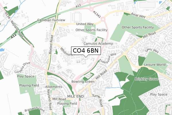 CO4 6BN map - small scale - OS Open Zoomstack (Ordnance Survey)