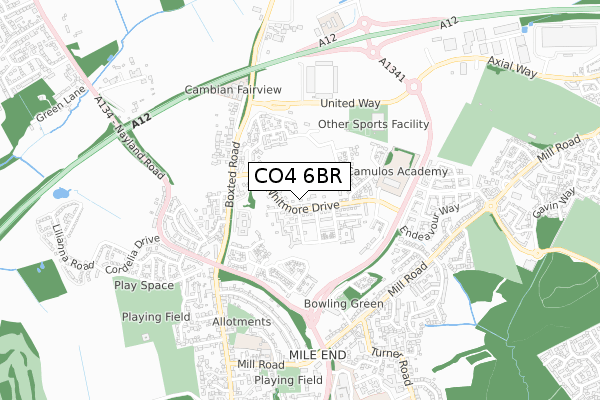 CO4 6BR map - small scale - OS Open Zoomstack (Ordnance Survey)