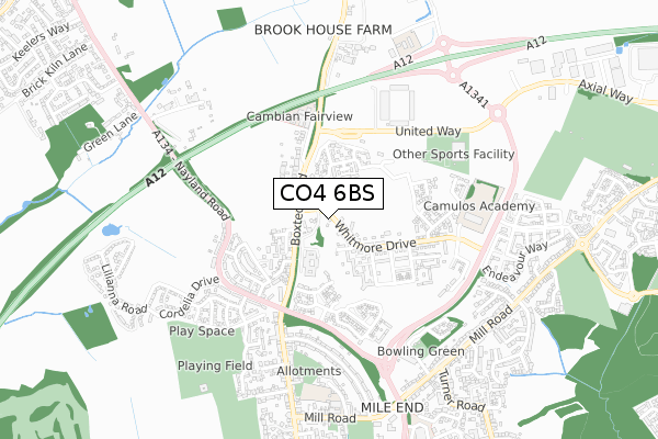 CO4 6BS map - small scale - OS Open Zoomstack (Ordnance Survey)
