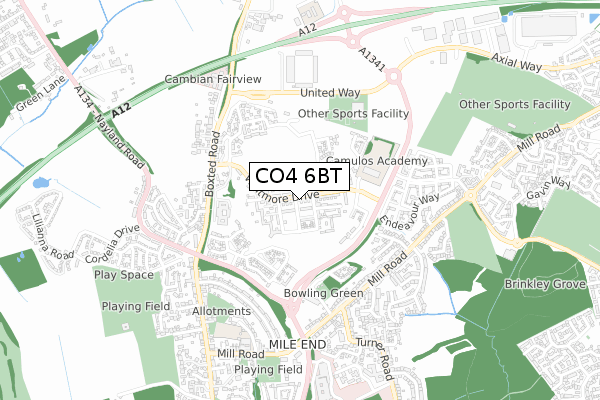 CO4 6BT map - small scale - OS Open Zoomstack (Ordnance Survey)