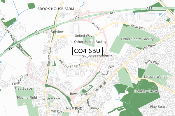 CO4 6BU map - small scale - OS Open Zoomstack (Ordnance Survey)