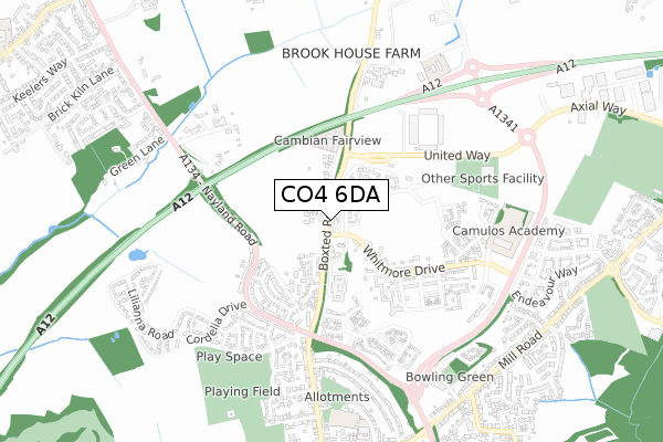 CO4 6DA map - small scale - OS Open Zoomstack (Ordnance Survey)