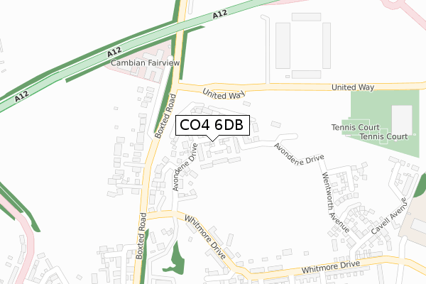 CO4 6DB map - large scale - OS Open Zoomstack (Ordnance Survey)