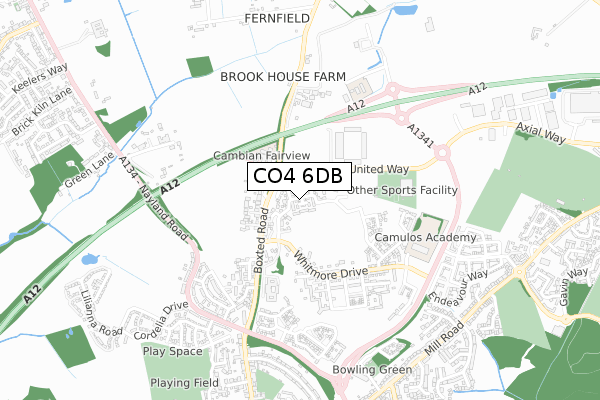 CO4 6DB map - small scale - OS Open Zoomstack (Ordnance Survey)