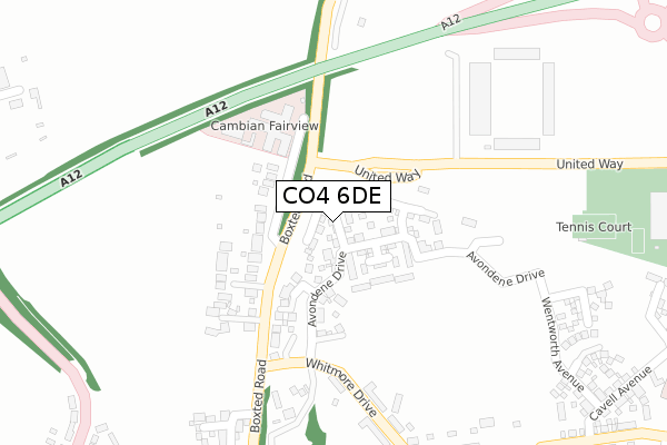 CO4 6DE map - large scale - OS Open Zoomstack (Ordnance Survey)