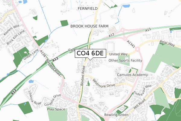 CO4 6DE map - small scale - OS Open Zoomstack (Ordnance Survey)