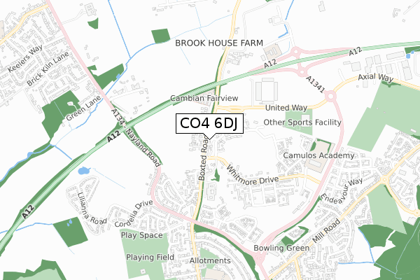 CO4 6DJ map - small scale - OS Open Zoomstack (Ordnance Survey)