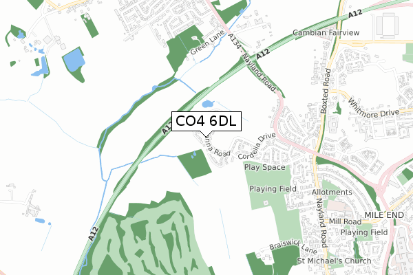 CO4 6DL map - small scale - OS Open Zoomstack (Ordnance Survey)