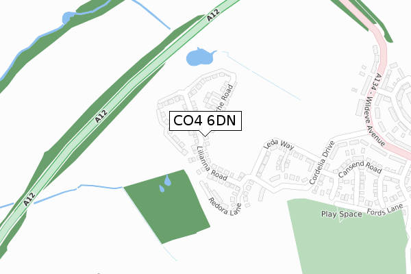 CO4 6DN map - large scale - OS Open Zoomstack (Ordnance Survey)