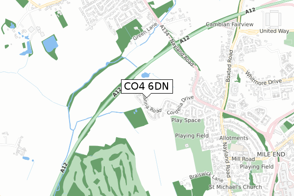 CO4 6DN map - small scale - OS Open Zoomstack (Ordnance Survey)
