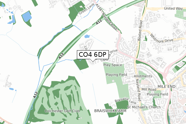 CO4 6DP map - small scale - OS Open Zoomstack (Ordnance Survey)