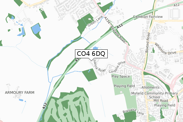 CO4 6DQ map - small scale - OS Open Zoomstack (Ordnance Survey)