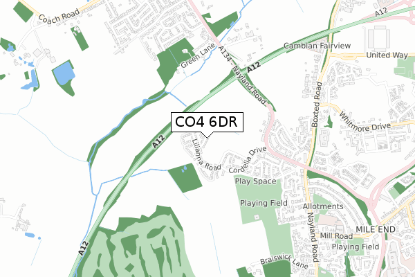 CO4 6DR map - small scale - OS Open Zoomstack (Ordnance Survey)