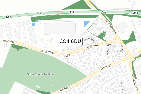 CO4 6DU map - large scale - OS Open Zoomstack (Ordnance Survey)