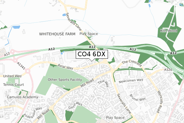 CO4 6DX map - small scale - OS Open Zoomstack (Ordnance Survey)