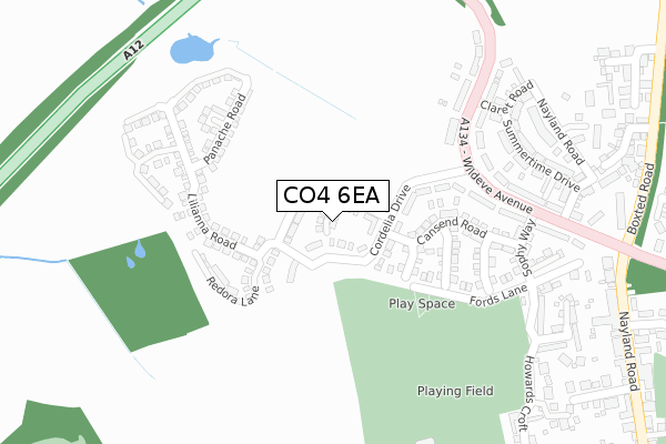 CO4 6EA map - large scale - OS Open Zoomstack (Ordnance Survey)