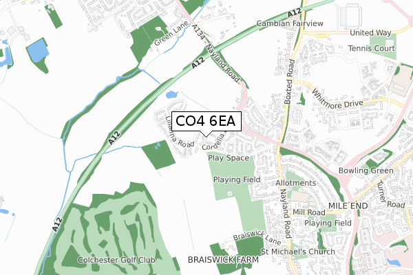 CO4 6EA map - small scale - OS Open Zoomstack (Ordnance Survey)