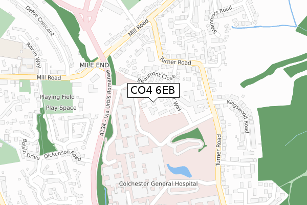 CO4 6EB map - large scale - OS Open Zoomstack (Ordnance Survey)