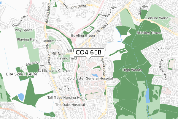 CO4 6EB map - small scale - OS Open Zoomstack (Ordnance Survey)