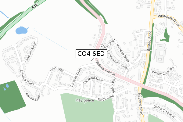 CO4 6ED map - large scale - OS Open Zoomstack (Ordnance Survey)