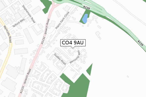 CO4 9AU map - large scale - OS Open Zoomstack (Ordnance Survey)