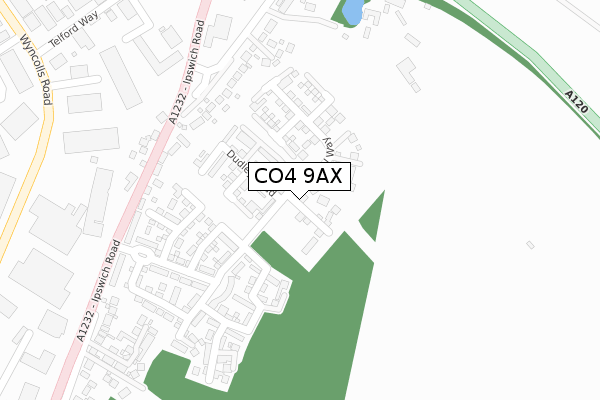 CO4 9AX map - large scale - OS Open Zoomstack (Ordnance Survey)