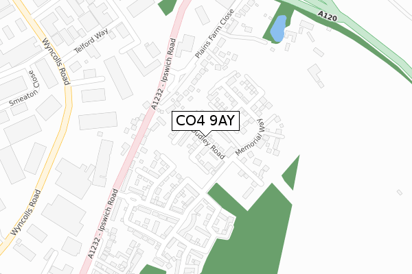 CO4 9AY map - large scale - OS Open Zoomstack (Ordnance Survey)