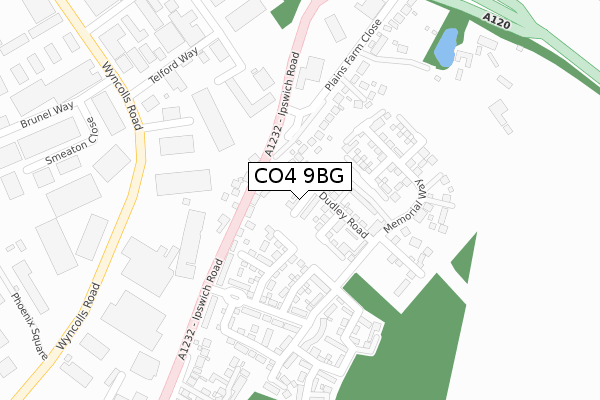 CO4 9BG map - large scale - OS Open Zoomstack (Ordnance Survey)