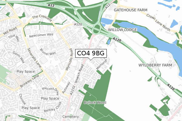 CO4 9BG map - small scale - OS Open Zoomstack (Ordnance Survey) CO4 9BG map - small scale - OS Open Zoomstack (Ordnance Survey)