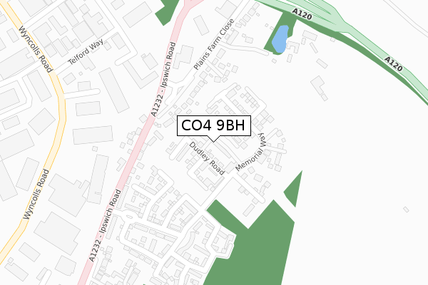 CO4 9BH map - large scale - OS Open Zoomstack (Ordnance Survey)