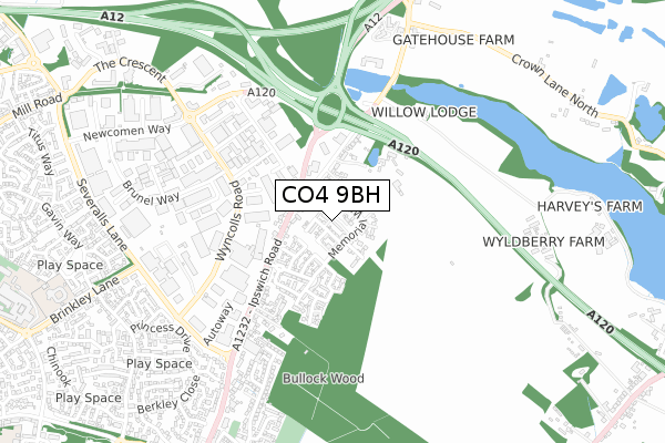 CO4 9BH map - small scale - OS Open Zoomstack (Ordnance Survey)