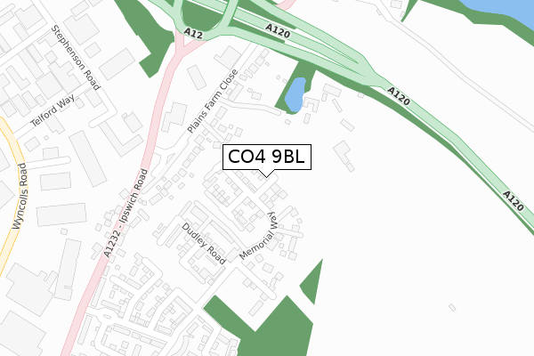 CO4 9BL map - large scale - OS Open Zoomstack (Ordnance Survey)
