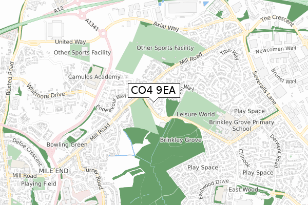 CO4 9EA map - small scale - OS Open Zoomstack (Ordnance Survey)