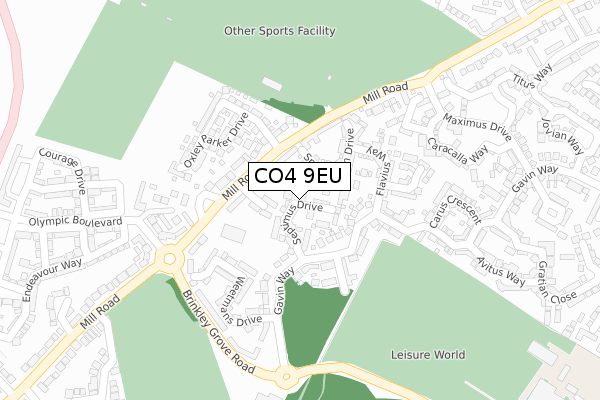 CO4 9EU map - large scale - OS Open Zoomstack (Ordnance Survey)
