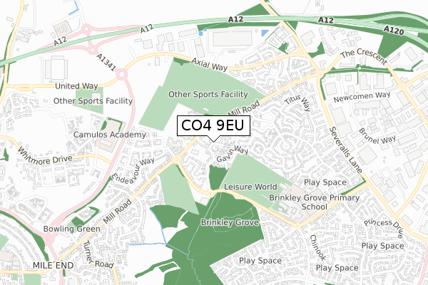 CO4 9EU map - small scale - OS Open Zoomstack (Ordnance Survey)