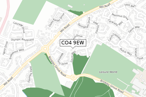 CO4 9EW map - large scale - OS Open Zoomstack (Ordnance Survey)