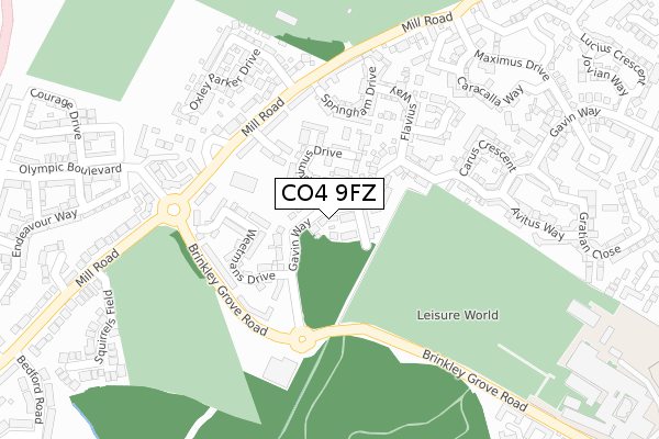 CO4 9FZ map - large scale - OS Open Zoomstack (Ordnance Survey)