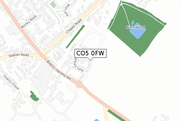 CO5 0FW map - large scale - OS Open Zoomstack (Ordnance Survey)