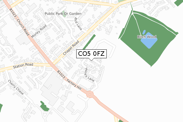 CO5 0FZ map - large scale - OS Open Zoomstack (Ordnance Survey)
