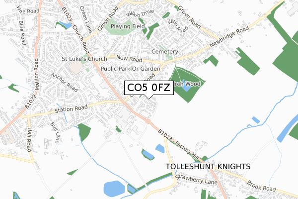 CO5 0FZ map - small scale - OS Open Zoomstack (Ordnance Survey)