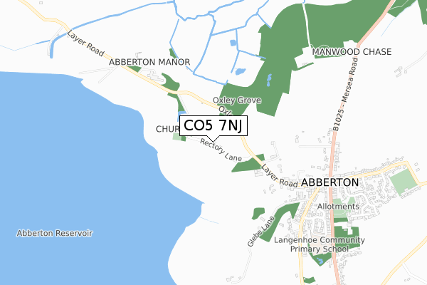 CO5 7NJ map - small scale - OS Open Zoomstack (Ordnance Survey)