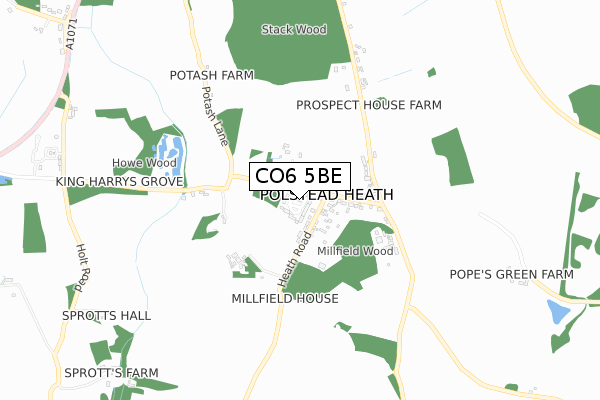 CO6 5BE map - small scale - OS Open Zoomstack (Ordnance Survey)
