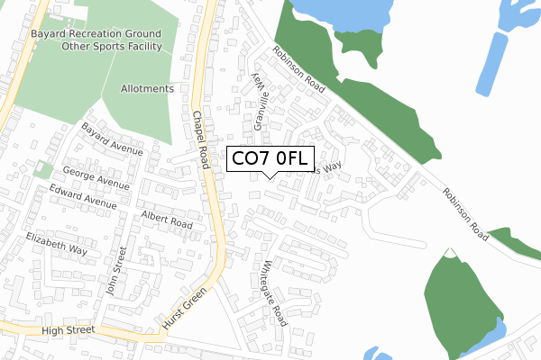 CO7 0FL map - large scale - OS Open Zoomstack (Ordnance Survey)