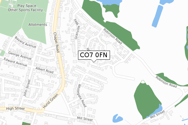 CO7 0FN map - large scale - OS Open Zoomstack (Ordnance Survey)