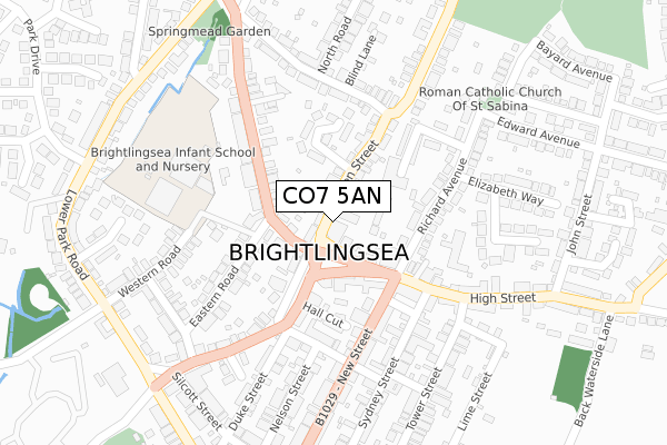 CO7 5AN map - large scale - OS Open Zoomstack (Ordnance Survey)