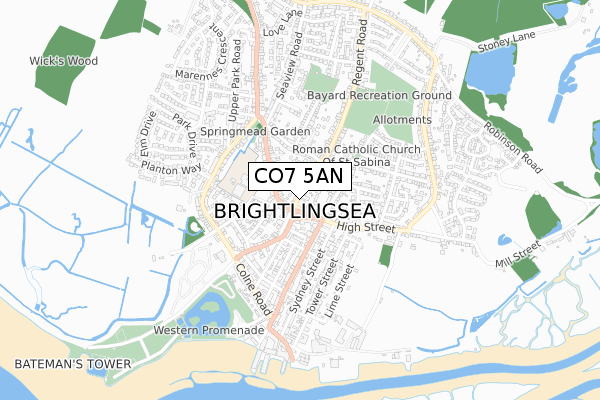 CO7 5AN map - small scale - OS Open Zoomstack (Ordnance Survey)