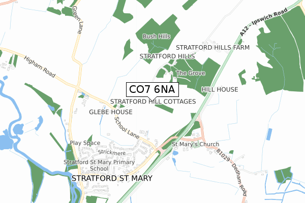 CO7 6NA map - small scale - OS Open Zoomstack (Ordnance Survey)
