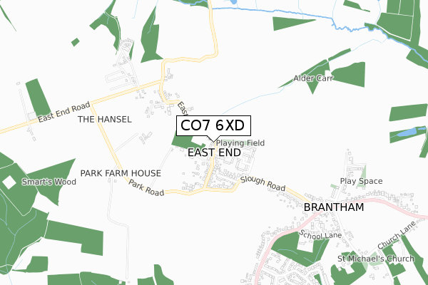 CO7 6XD map - small scale - OS Open Zoomstack (Ordnance Survey)