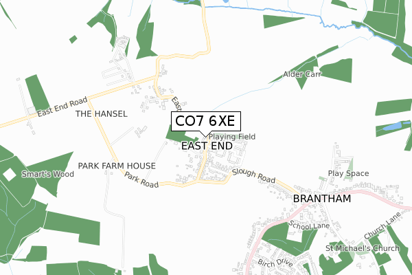 CO7 6XE map - small scale - OS Open Zoomstack (Ordnance Survey)